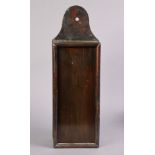 A late 18th/early 19th century oak candle box of rectangular form, with shaped pierced top, 16½”