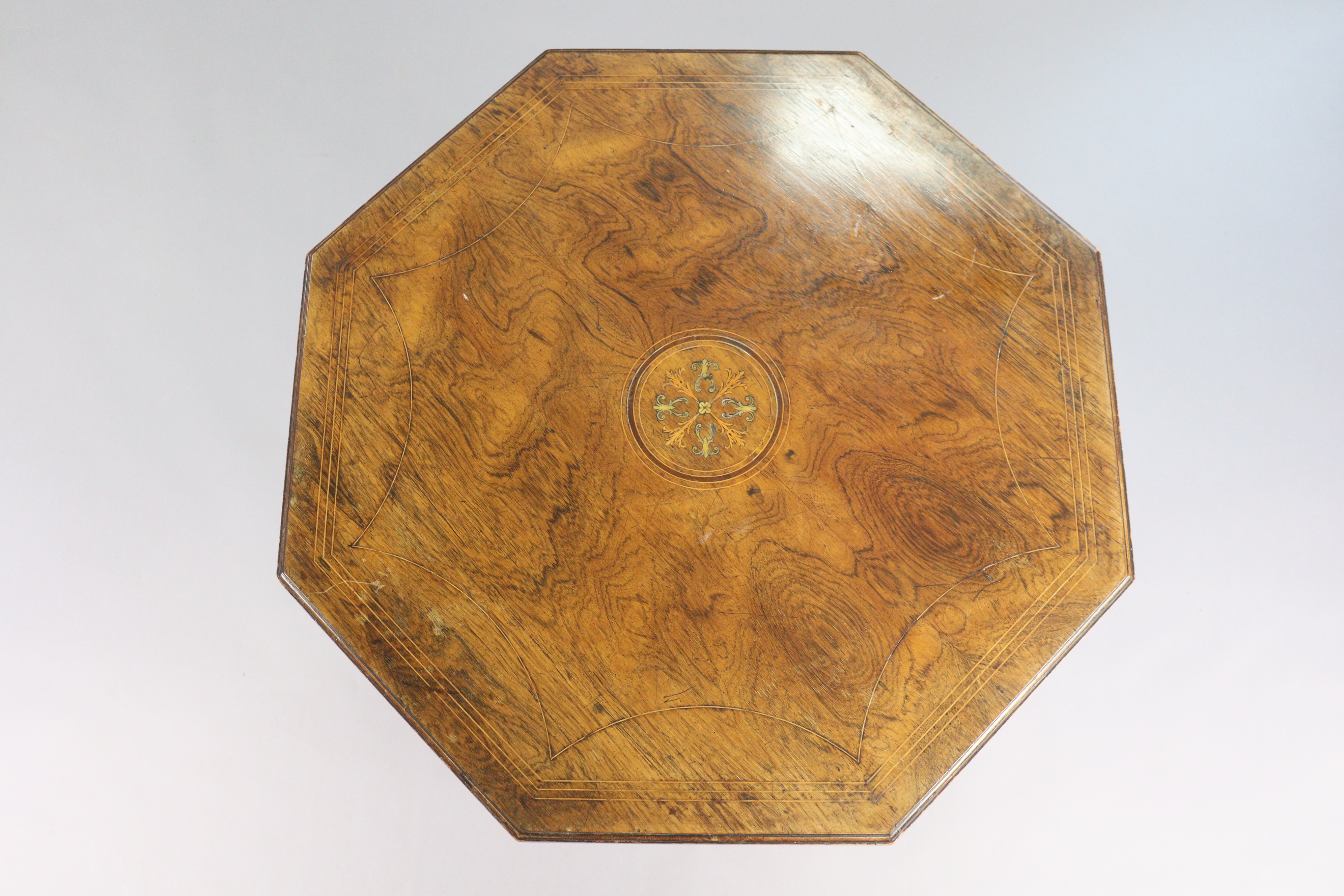 A late 19th/early 20th century rosewood octagonal centre table, the top with inlaid decoration & - Image 2 of 4