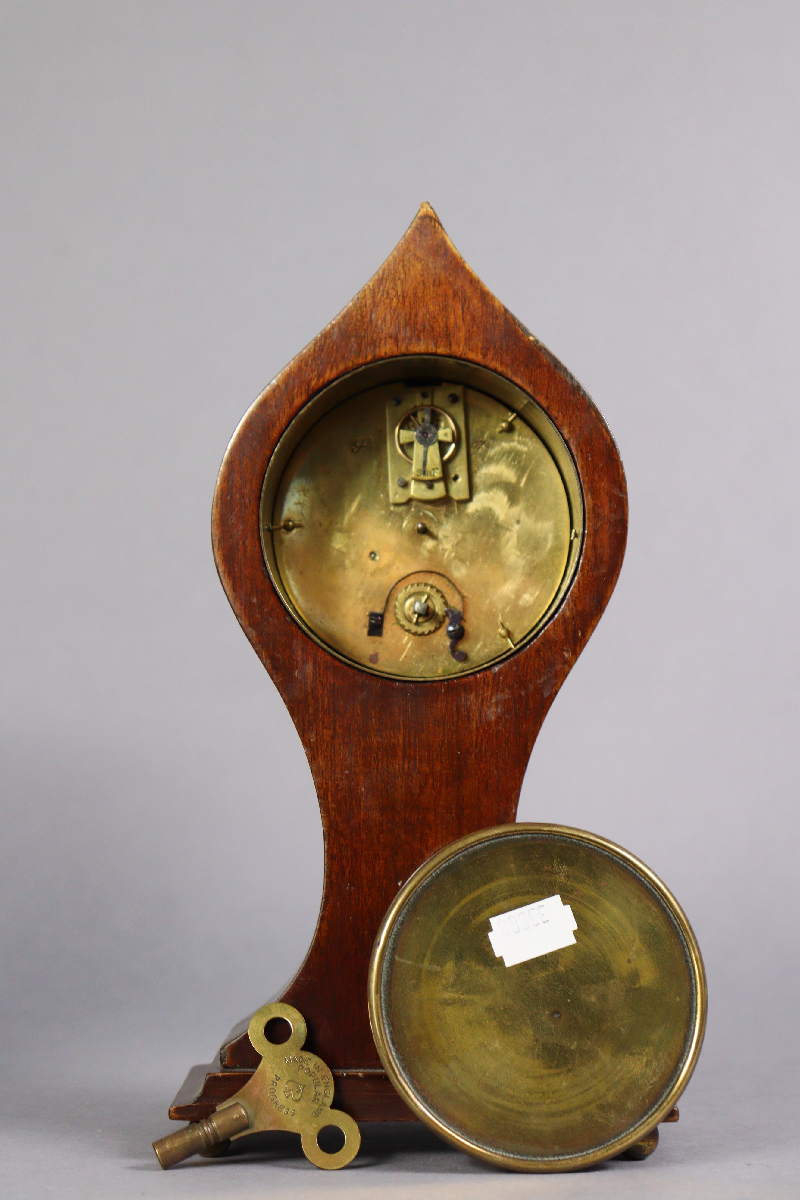 An Edwardian inlaid mahogany mantel timepiece in art-nouveau-style balloon-shaped case, the 3¼” - Image 3 of 3