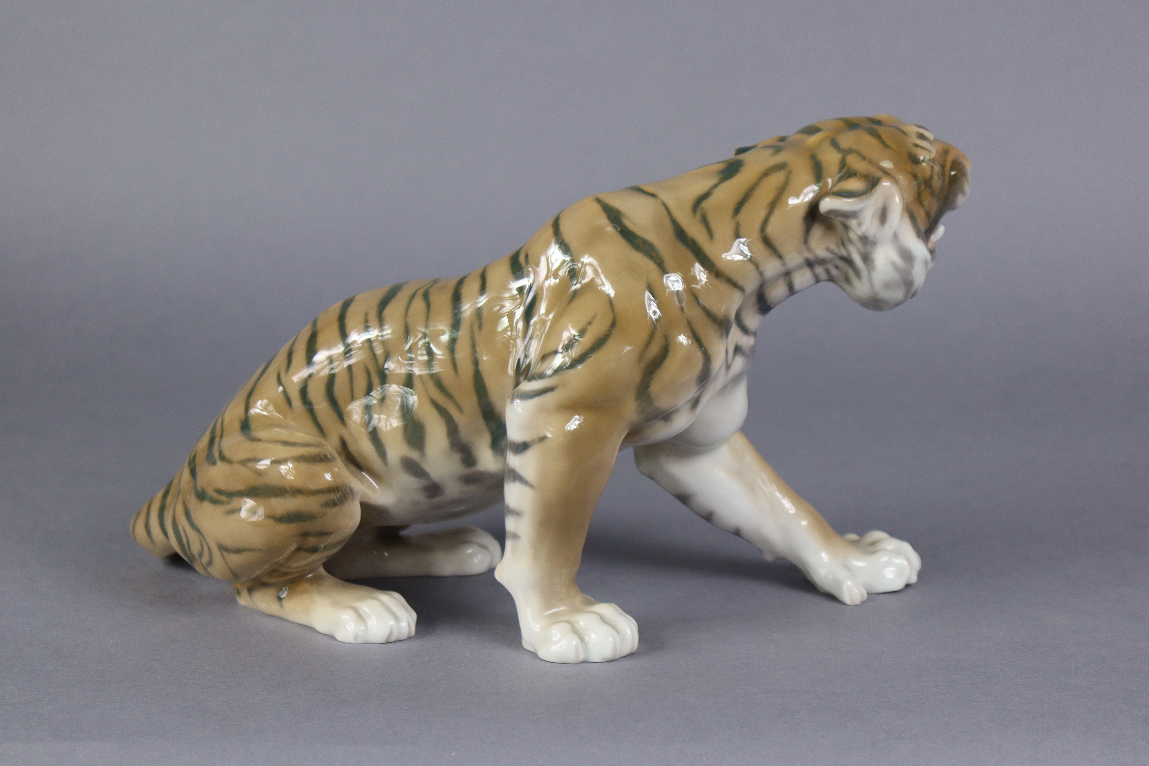 A Bing & Grondahl porcelain model of a tiger, No. 1712 by Lauritz Jensen, 11” long x 7” high. (hairl - Image 3 of 4