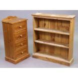 A pine small upright chest fitted four long drawers with turned knob handles, & a pine three-tier