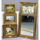 A gilt frame pier glass inset with a bevelled plate, & with composition figure scene panel above (