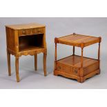 A yew-wood square two-tier occasional table fitted drawer to the lower tier, 17¼” wide x 20¾”