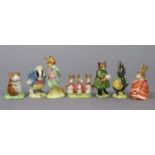 Seven other Beswick Beatrix Potter character figures “Flopsy, Mopsy & Cottontail”; “Foxy Whiskered