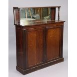 A 19th century mahogany chiffonier inset rectangular mirror to the stage-back, having two adjustable