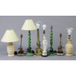 Six various table lamp bases, & various artificial flowers.