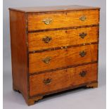A 19th century mahogany cross-banded chest fitted four long graduated drawers with brass swan-neck