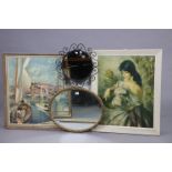 Two wall mirrors & various decorative pictures.
