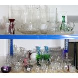 Two glass decanters; & various other items of clear & coloured glassware, part w.a.f.