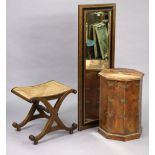 A Victorian-style stool inset with a woven-cane seat, & on x-shaped supports joined by a turned