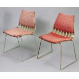 A pair of teak & silvered-metal dining chairs after a design by Hove Mobler of Norway (w.a.f).