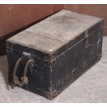 A deal sea-farers chest with a hinged lift-lid, & with rope side handles, 27” wide x 17¾” high; &