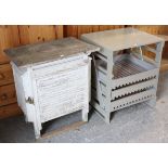 A white painted wooden beehive cabinet, 24¼” wide x 28” high; & a grey painted wooden garden seed
