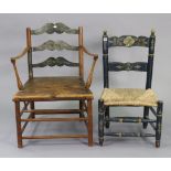 *LOT WITHDRAWN* A Scandinavian-style painted wooden rail-back child’s chair with a woven string sea