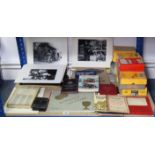 A collection of assorted photographs, negative plates, books, etc, all relating to steam engines.
