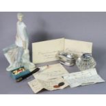 A Victorian Stourbridge coloured glass 'toy' pen; a steel bodkin inscribed "Royal Queen of England,