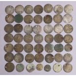 Thirty-eight 19th century Turkish Ottoman empire Kurus coins; & eleven similar coins (mostly