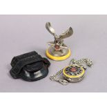 A Franklin Mint chrome-plated & enamelled “Harley-Davidson” pocketwatch, with stand & case.
