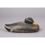 A vintage painted and carved wood duck decoy, 12” wide; & a pigeon decoy, 11¼” wide.