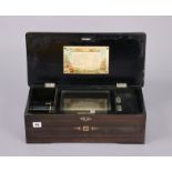 A 19TH CENTURY SWISS MUSIC BOX in a marquetry-inlaid rosewood case, playing eight airs; & with a