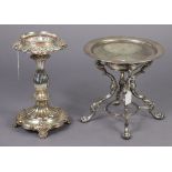 Two Victorian silver plated centre pieces, 13”, & 9½” high; & a silver plated shallow bowl, 10½”