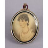 ENGLISH SCHOOL, 19th century, a portrait miniature of a young lady, pencil & watercolour on card,