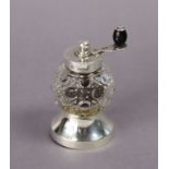 A Late Victorian cut-glass pepper-grinder with silver mounts & Peugeot Freres mechanism, 3½” high.