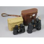 A pair of Aloma (Japanese) 12 x 50mm binoculars; & a pair of black lacquered chrome binoculars, each