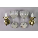 A pair of Kartell chrome-plated wall sconces with fluted plastic shades, 9” high, & a pair of