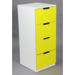 A white & yellow-finish small upright chest fitted four long drawers 15¾” wide x 38½” high x 17”