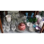 Two glass decanters; & various other items of clear & coloured glassware, part w.a.f.