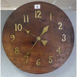 A mid-20th century American wall clock with brass numerals to the wooden dial, 15¾” diameter;