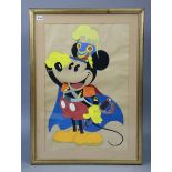 A “Mickey Mouse” coloured nursery print, 27” x 17¾”, in a glazed frame; a Tempus Fugit battery-