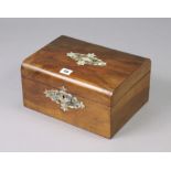 A 19th century mother-of-pearl inlaid rosewood sewing box (lacking interior) 11¾” wide.