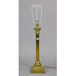 A brass Corinthian-style table lamp with shade 34¾” tall (overall); & three brass ceiling light
