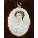 J. MARY SCOTT (late 19th/early 20th century). A portrait miniature of Miss Rachael Lau, bust-length,