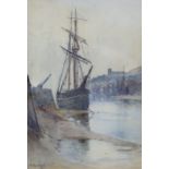 FRANK ROUSSE (fl. 1897-1917). A harbour scene at low tide, signed “F. Rowse”, watercolour: 21” x