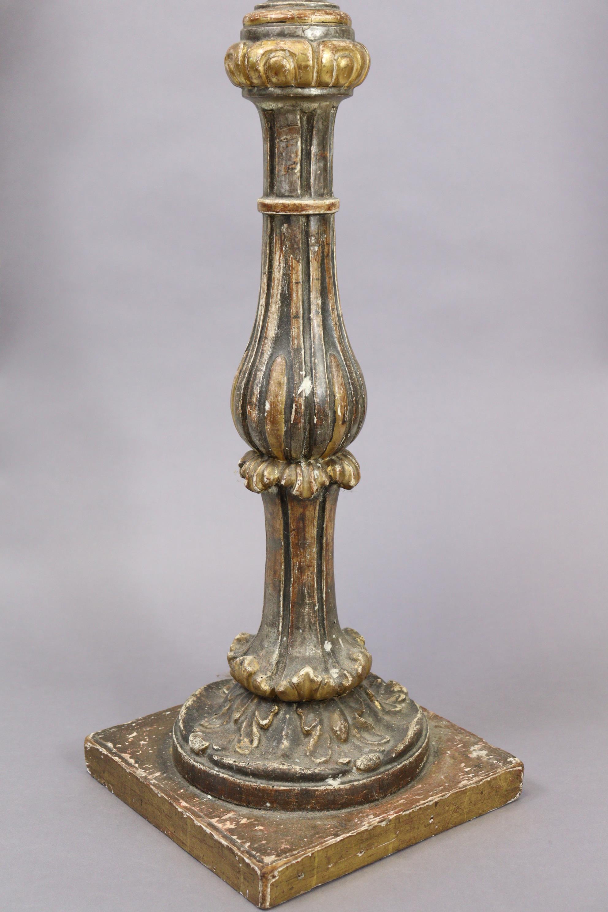 A 19th century Venetian gilt & silvered softwood torchere, the baluster column carved with - Image 4 of 9