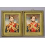 ENGLISH SCHOOL, 19th century. A pair of portrait miniatures of a military officer in ceremonial