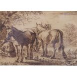 Follower of PAULUS POTTER (1625-1654). Sketch of three plough horses, bears signature “Paulus Potter