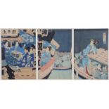 Attr. to UTAGAWA KUNISADA II (1823-1880). A 19th century triptych coloured woodblock print of
