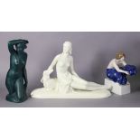 A Rosenthal porcelain figure group of a semi-nude Art Deco female & dog, 9” x 12½”, No. 704; a ditto