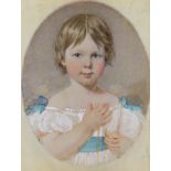 ENGLISH SCHOOL late 19th/early 20th century. A portrait miniature of a young girl wearing white