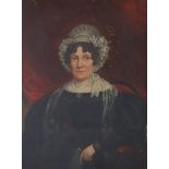 ENGLISH SCHOOL, early 19th century. A portrait of Mrs George Newby, half-length seated holding a