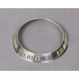 A William IV silver neck-ring decanter label of tapered profile with reeded rims & inscribed: “