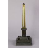 A 19th century Grand Tour bronze obelisk desk thermometer, with engraved brass scale for