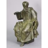 A 19th century bronze figure of a saint (originally part of a group/mantle clock), 9¾” high.