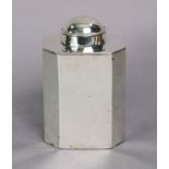 A George III silver tea caddy of rectangular straight-sided form with canted corners, domed pull-off
