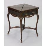 A Victorian mahogany envelope-top card table, the interior lined with green baize surrounded by a