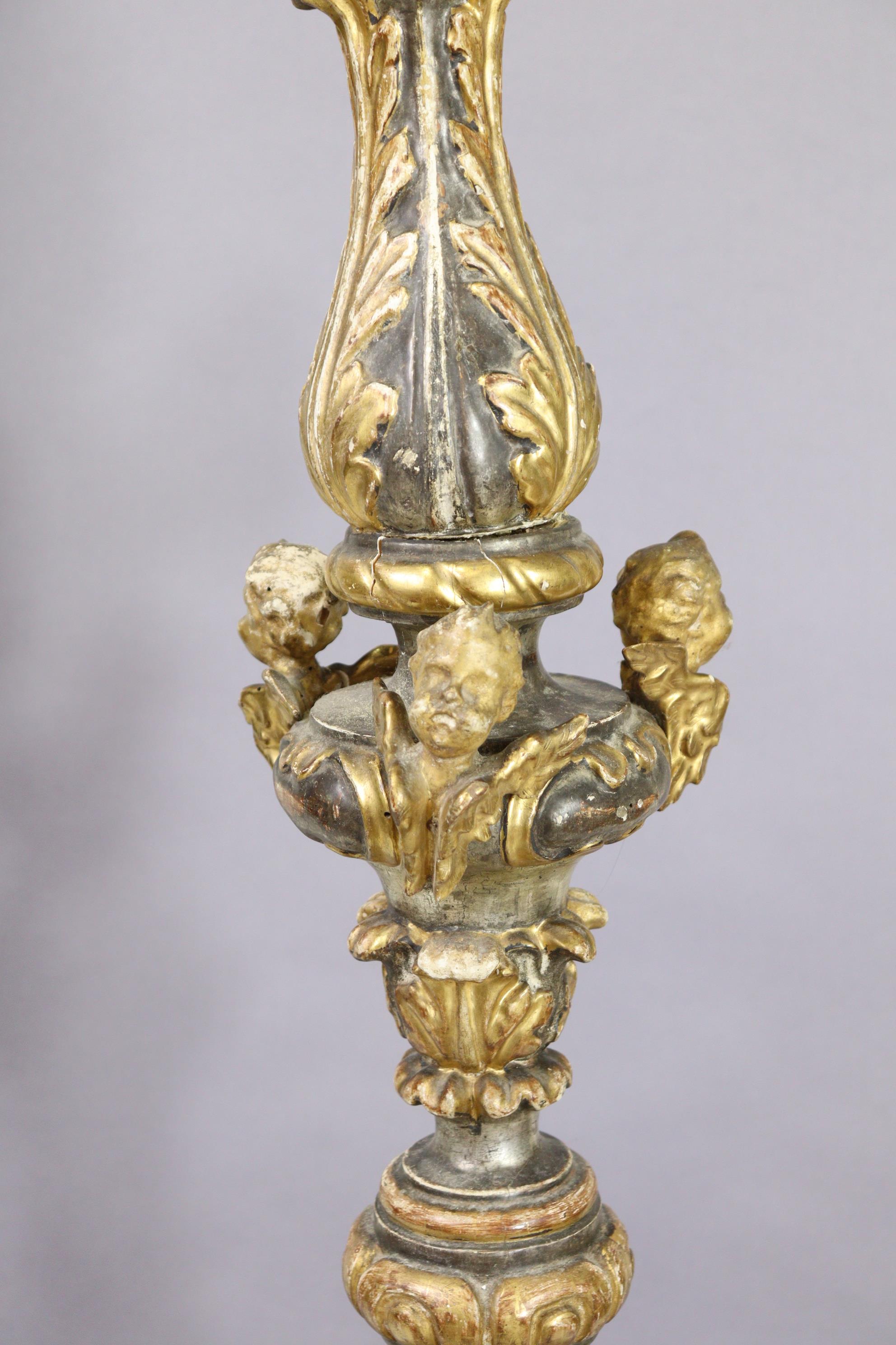 A 19th century Venetian gilt & silvered softwood torchere, the baluster column carved with - Image 7 of 9